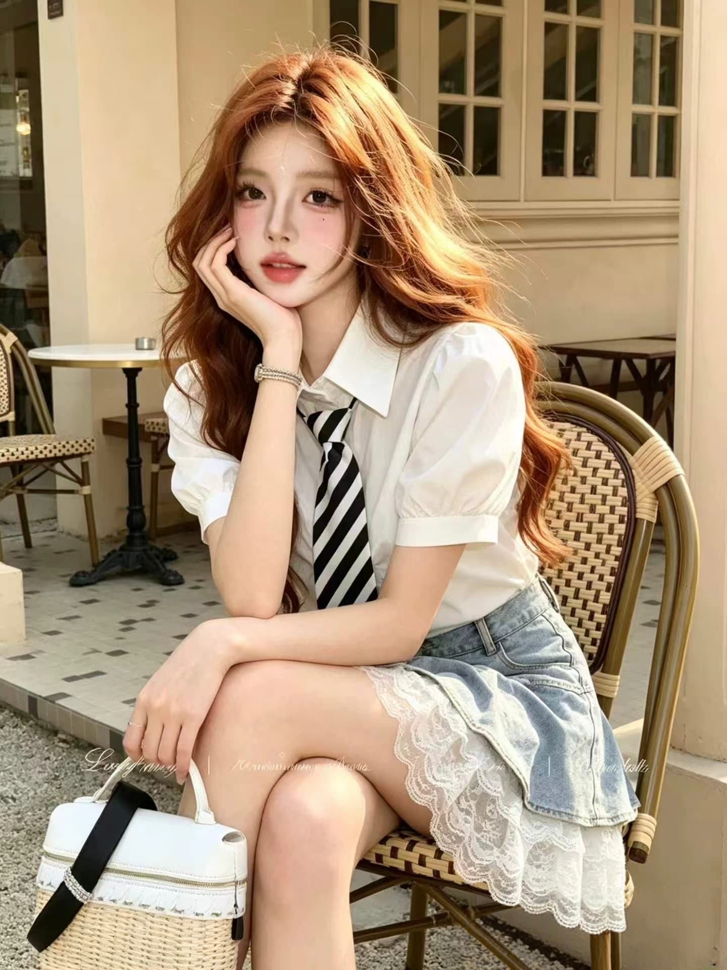 레이스 조각 2026 년 여름 새로운 핫걸 순수한 욕망 바람 데님 스커트 케이크 미니 스커트 셔츠 세트 상세 이미지 4