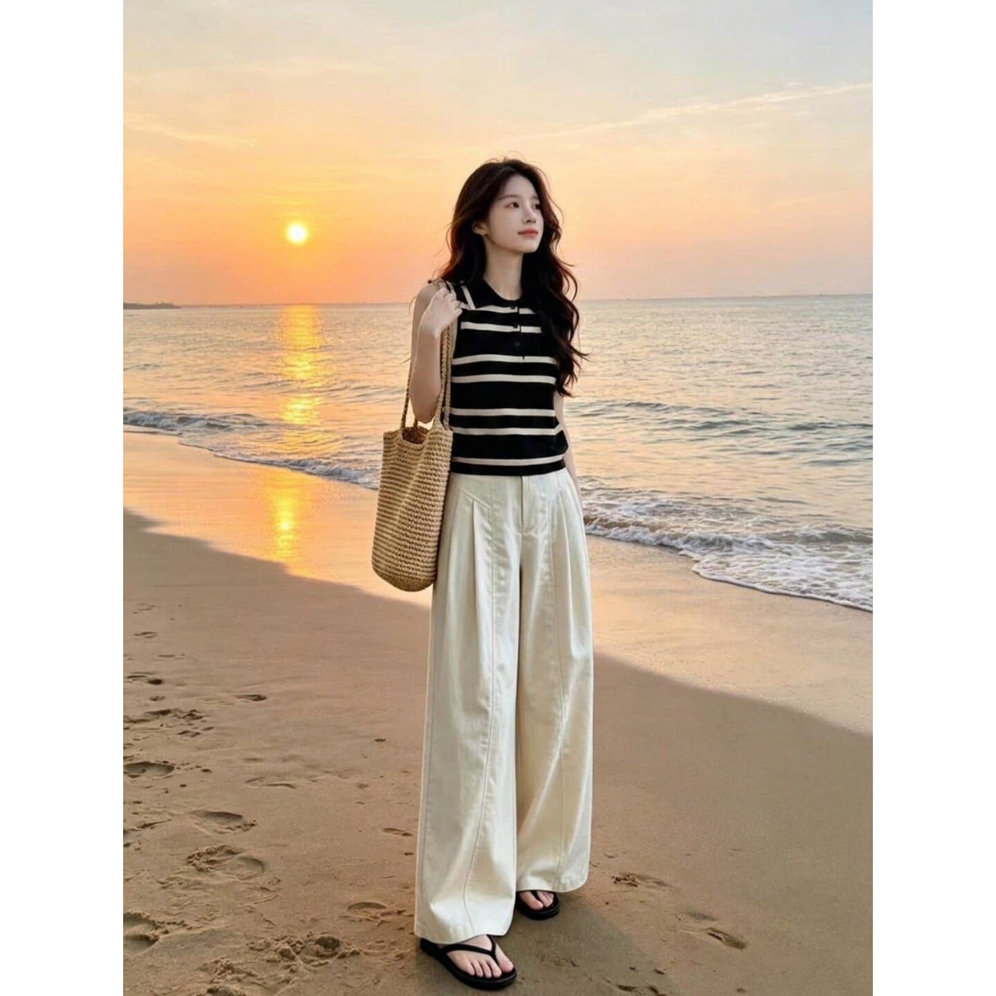 오래된 돈 바람 스트라이프 POLO 칼라 니트 캐미솔 여름 품격 슬림해 보이는 빛 사람들 폴로 칼라 민소매 작은 맨위 이미지 5