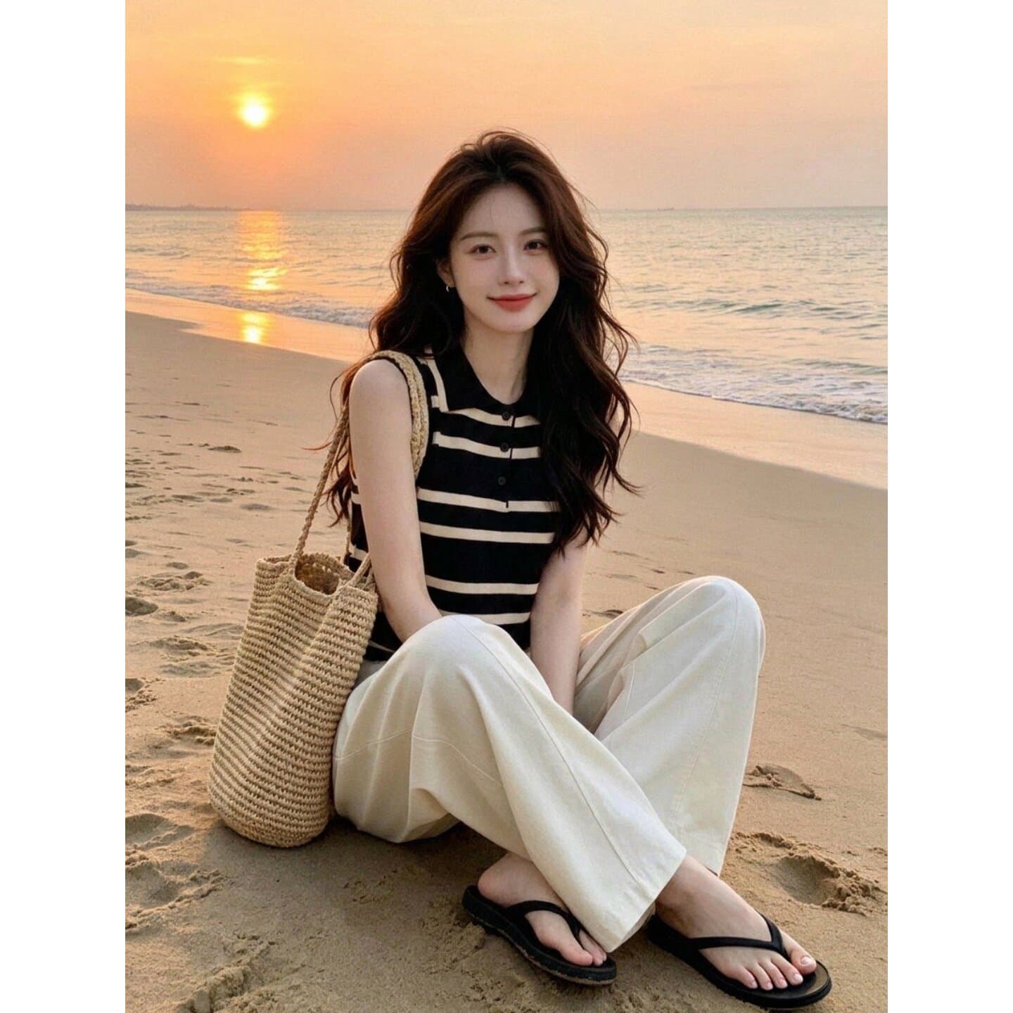 오래된 돈 바람 스트라이프 POLO 칼라 니트 캐미솔 여름 품격 슬림해 보이는 빛 사람들 폴로 칼라 민소매 작은 맨위 상세 이미지 5