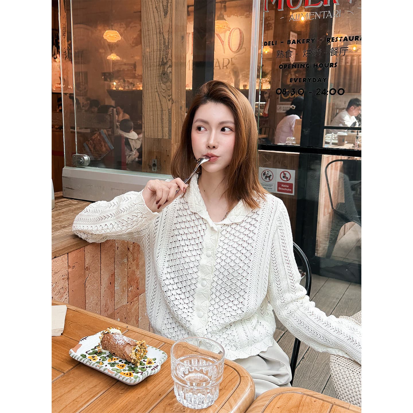 당나라 길다 일본식 무거운 작업 수공 크로 셰 뜨개질 레이스 폴로 칼라 홀로우 아웃 긴팔 오픈 가디건 여성 뜨개질 얇은 맨위 상세 이미지 1