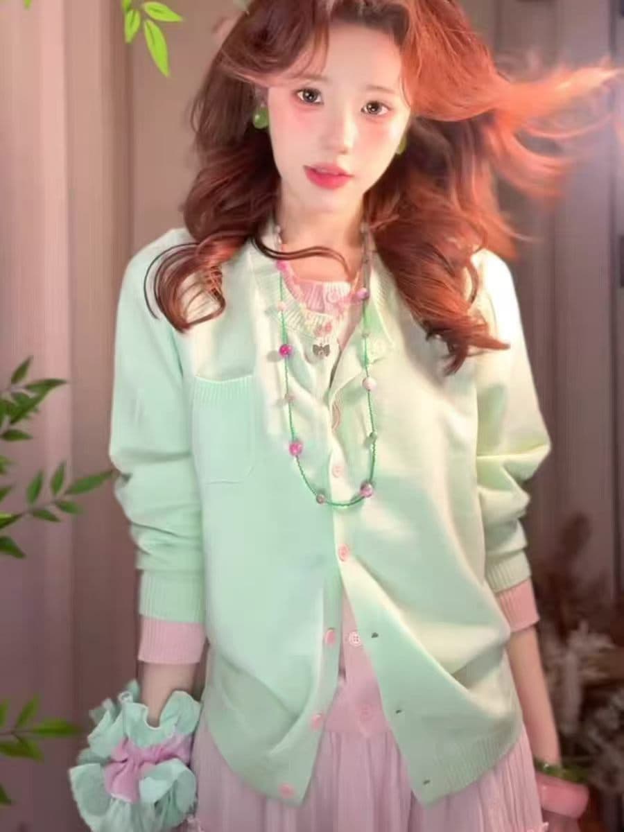 한 부서 레트로 패치워크 페이크 레이어드 니트 오픈 가디건 스웨터 여자 가을 겨울 몸매 가꾸기 슬림해 보이는 디자인 센스 다용도 맨위 트렌디 상세 이미지 5
