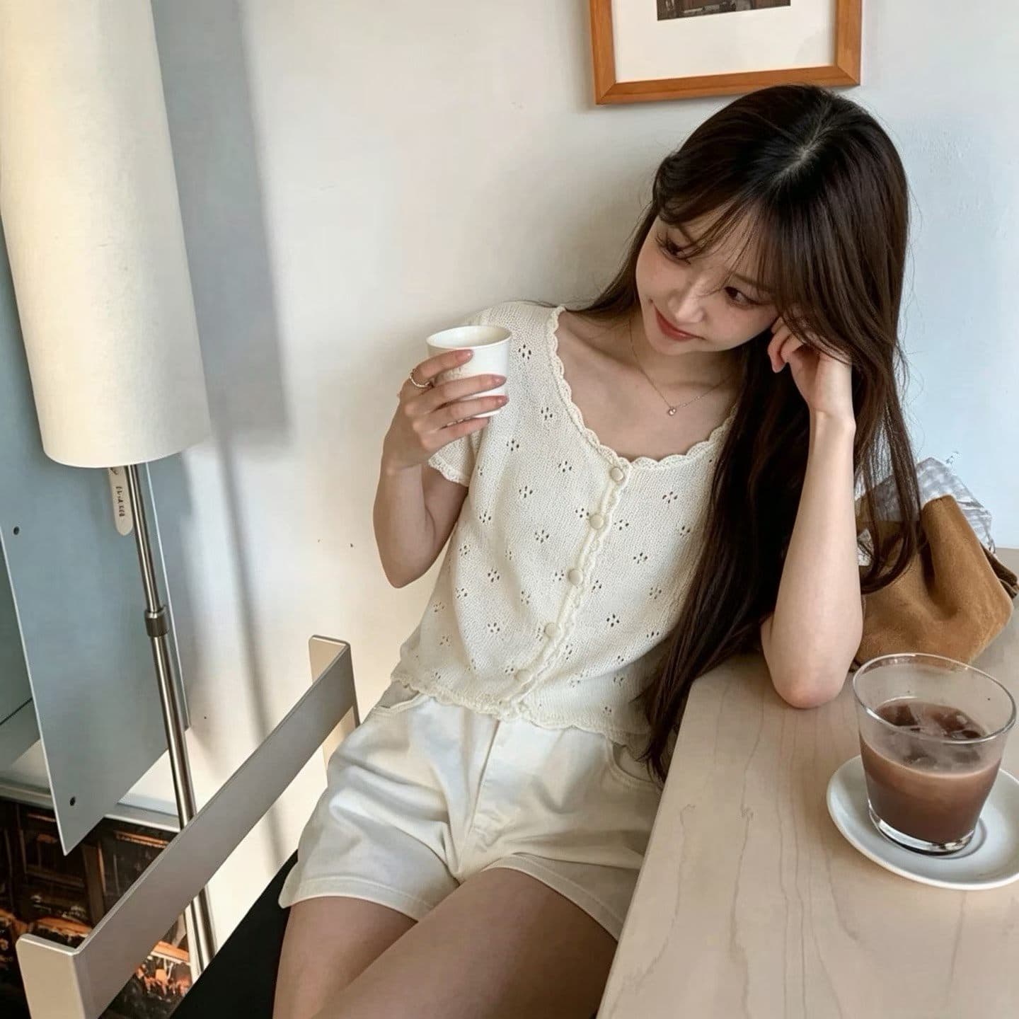 프랑스식 화이트 홀로우 아웃 자수 반팔 니트 오픈 가디건 여성 여름 몸매 가꾸기 품격 맨위 이미지 2