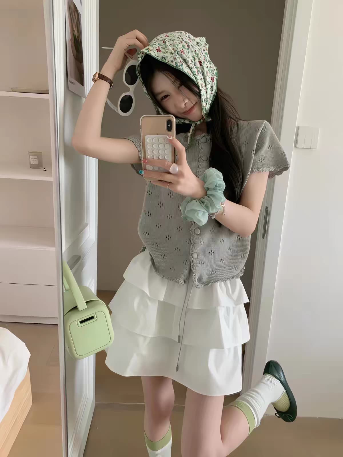 프랑스식 화이트 홀로우 아웃 자수 반팔 니트 오픈 가디건 여성 여름 몸매 가꾸기 품격 맨위 상세 이미지 1