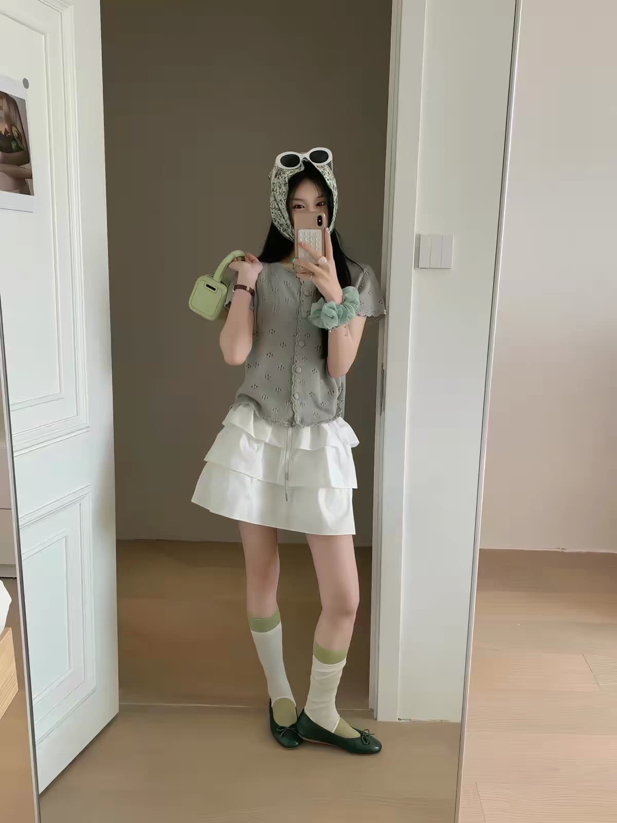 프랑스식 화이트 홀로우 아웃 자수 반팔 니트 오픈 가디건 여성 여름 몸매 가꾸기 품격 맨위 상세 이미지 3