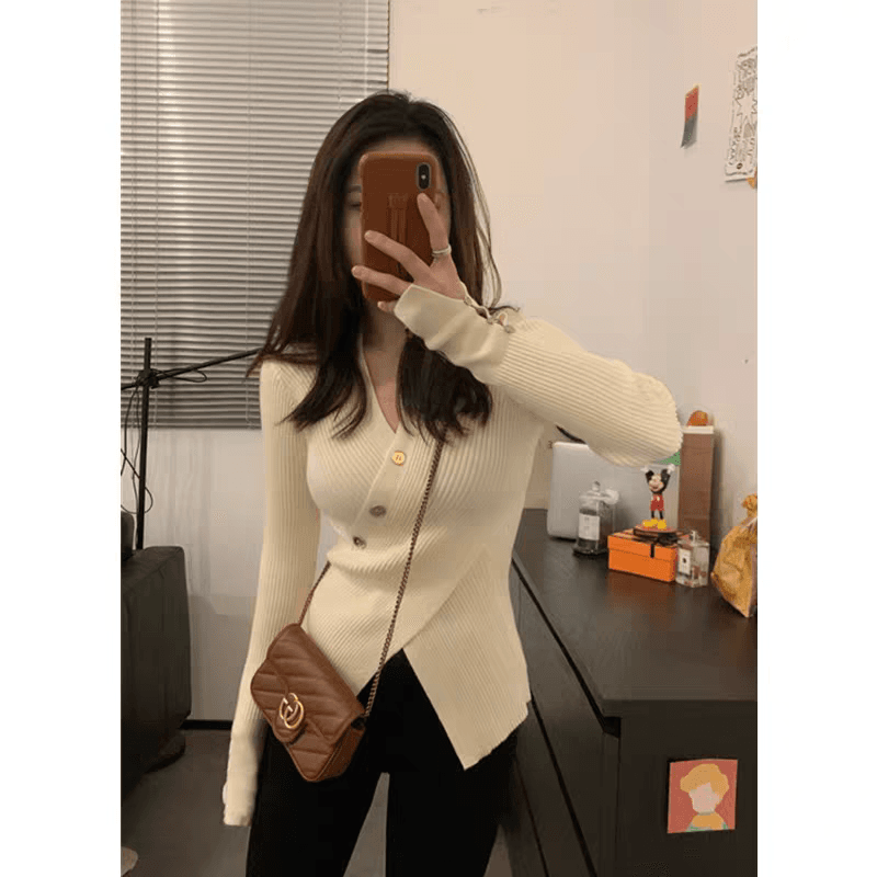 불규칙 디자인 센스 스웨터 인사이드 가져 가라. 기본 셔츠 여성 가을 겨울 고급 센스 몸매 가꾸기 슬림해 보이는 겨울 의류 니트 스웨터 맨위 상세 이미지 6