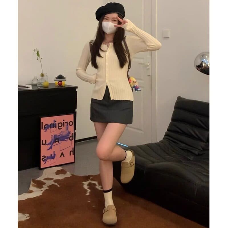순수한 욕망 바람 핑크색 V넥 니트 오픈 가디건 여성 가을 겨울 2026 년 새로운 몸매 가꾸기 인사이드 가져 가라. 기본 셔츠 긴팔 맨위 상세 이미지 1