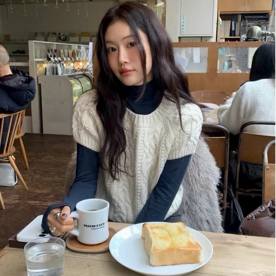 있음 선적 한국 ins 분위기 센스 스택 착용 레트로 마 무늬 라운드 넥 반팔 니트 스웨터 상세 이미지 1