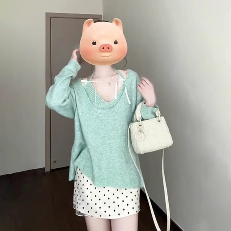 녹색 행침 목 스웨터 여자 2025 새로운 폭발 가을 겨울철 착용 가져 가라. 프랑스식 니트 스웨터 맨위 세트 디자인 센스 상세 이미지 1