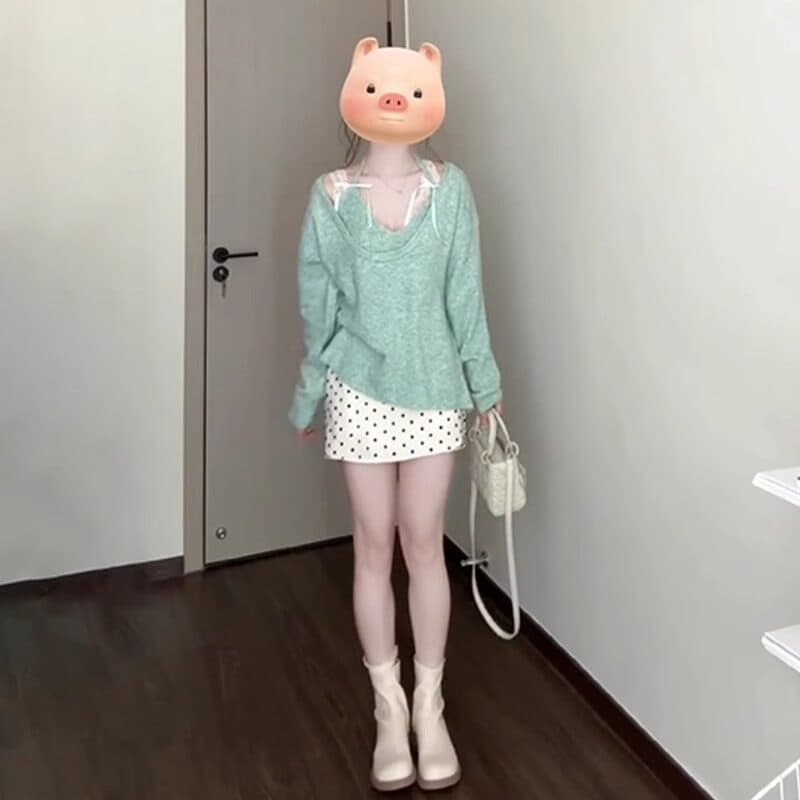 녹색 행침 목 스웨터 여자 2025 새로운 폭발 가을 겨울철 착용 가져 가라. 프랑스식 니트 스웨터 맨위 세트 디자인 센스 상세 이미지 4