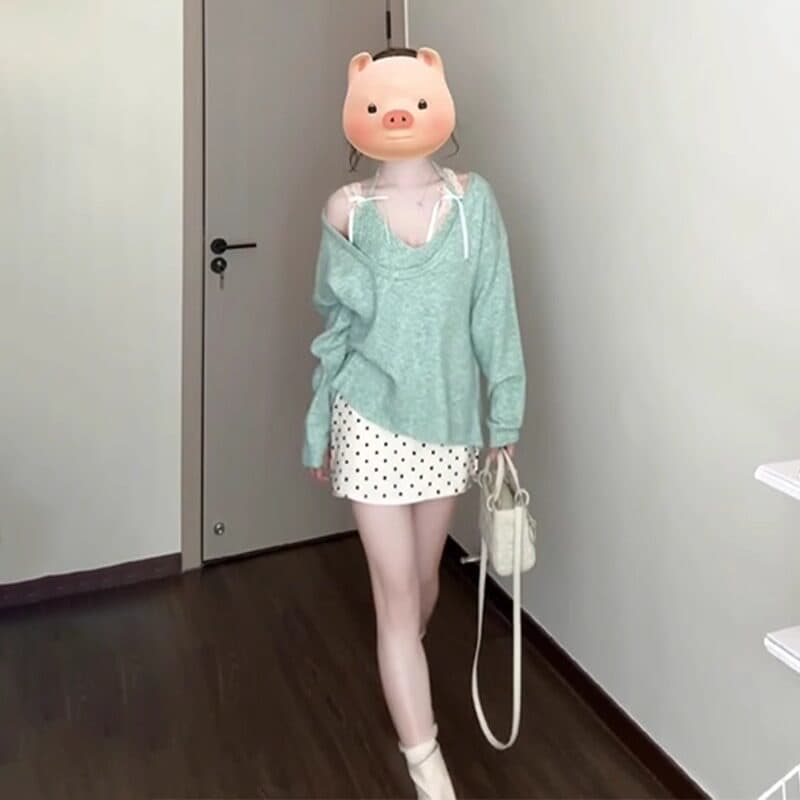 녹색 행침 목 스웨터 여자 2025 새로운 폭발 가을 겨울철 착용 가져 가라. 프랑스식 니트 스웨터 맨위 세트 디자인 센스 상세 이미지 5
