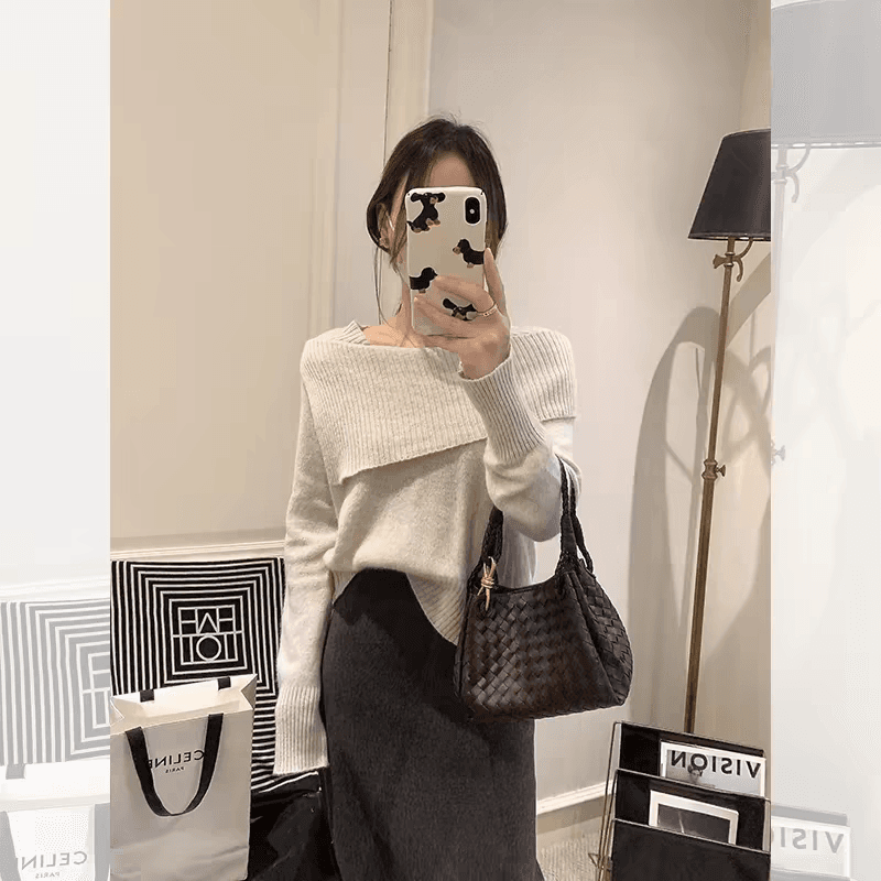 한 부서 향기로운 芋 보라색 오프숄더 폴로 칼라 긴팔 니트 스웨터 여성 봄 품격 스웨터 인사이드 가져 가라. 만나는 쇼트 스타일 맨위 상세 이미지 9
