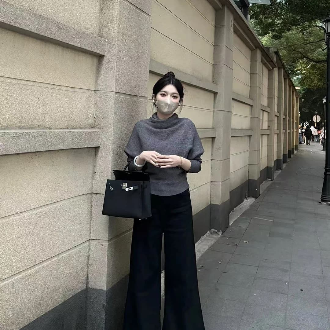 반하이넥 스웨터 여자 모피 인사이드 가져 가라. 가을 겨울 니트 스웨터 오프숄더 기본 셔츠 불규칙 외출용 디자인 센스 맨위 상세 이미지 3