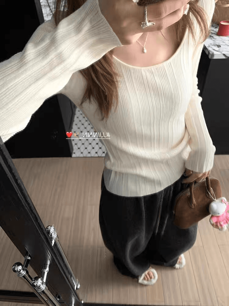 커피 색상 u 칼라 긴팔 맨위 여성 가을 겨울 새로운 한 부서 품격 허리 수축 몸매 가꾸기 인사이드 가져 가라. 슬림해 보이는 캐주얼 니트 스웨터 이미지 4