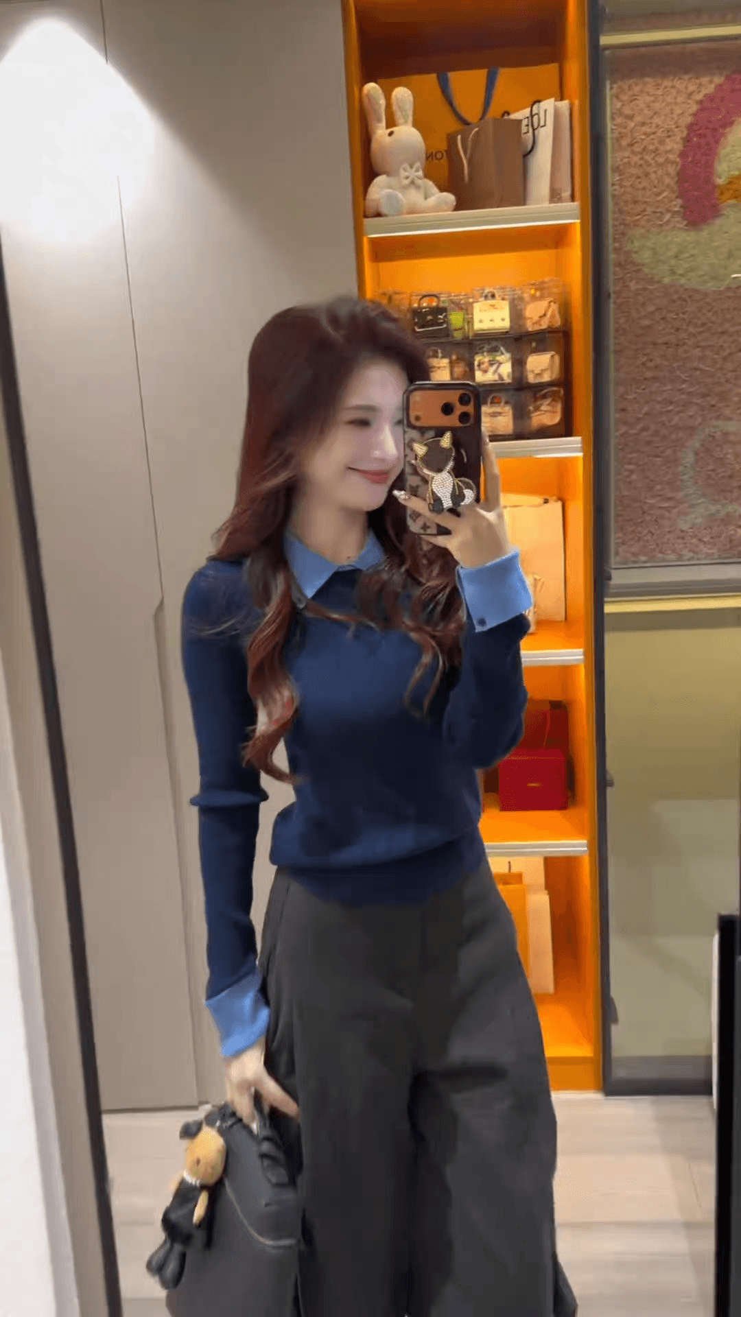 2026 새로운 배색 페이크 레이어드 니트 스웨터 여자 조기 가을 몸매 가꾸기 인사이드 가져 가라. 만나는 회색 POLO 칼라 맨위 상세 이미지 5