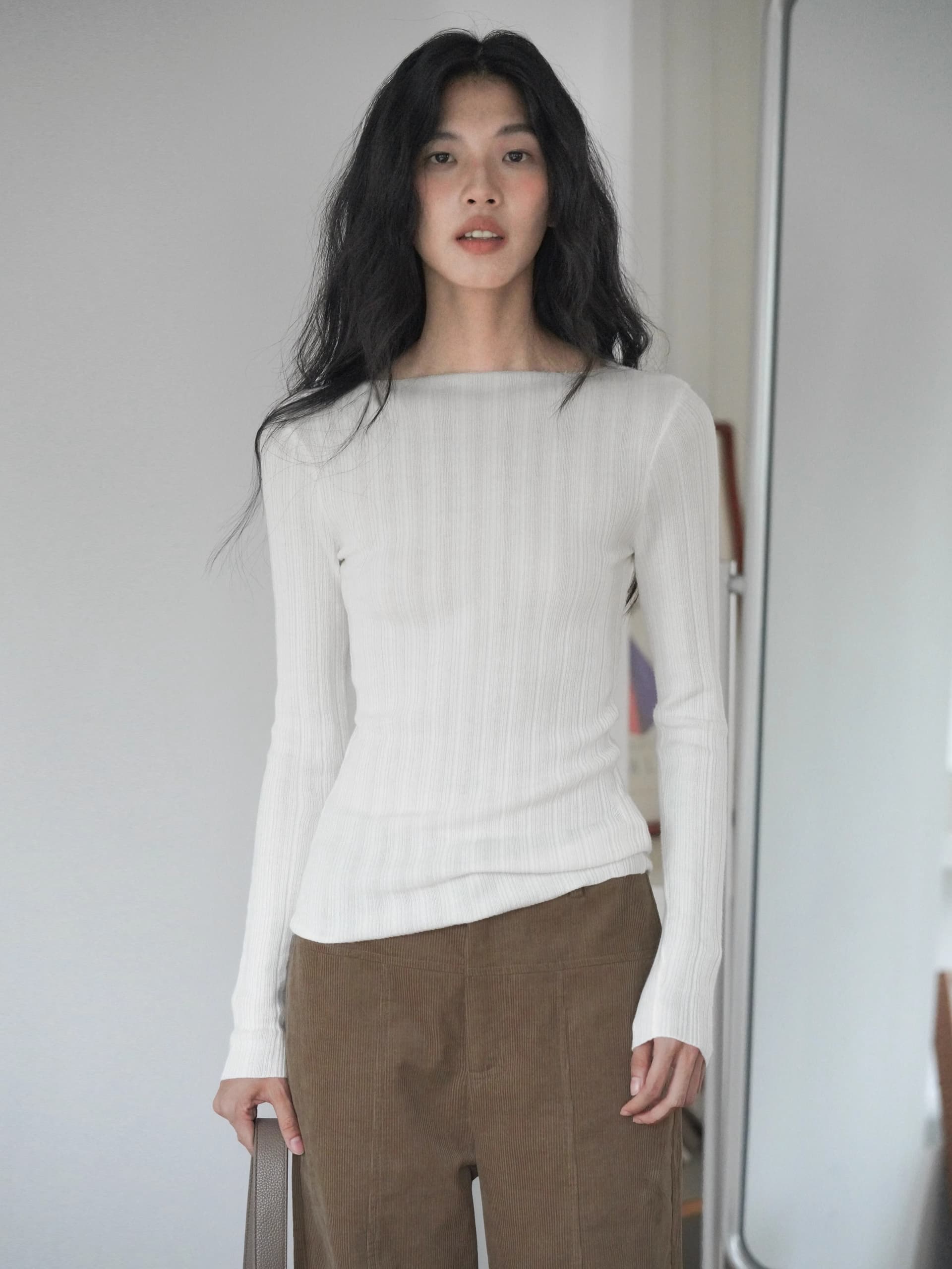 오래된 돈 바람 포도 보라색 니트 티셔츠 기본 셔츠 여성 가을 겨울철 몸매 가꾸기 긴팔 보트넥 스웨터 보라색 맨위 상세 이미지 2