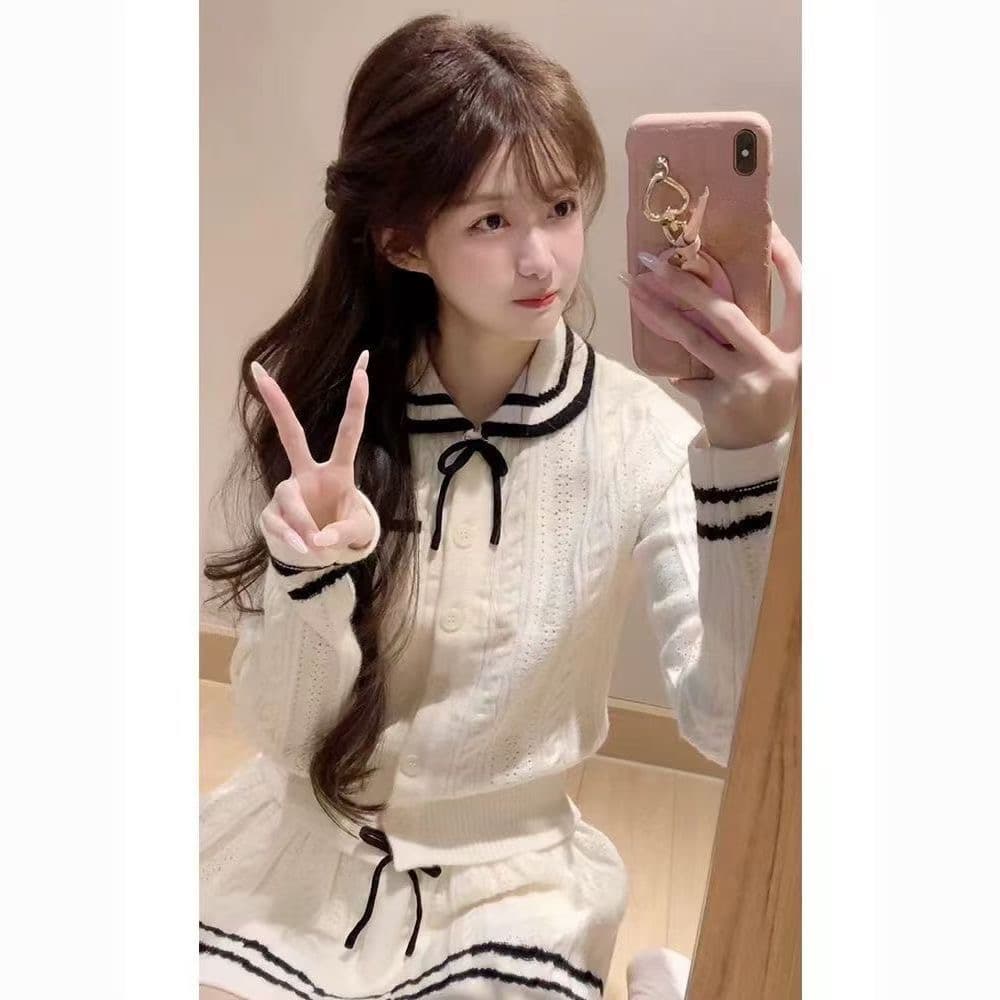 한 부서 회색 니트 드레스 아이들 겨울 학원 스타일 고유 한 Chic 자이언트 잘 생긴 ootd 품격 전체 집합 이미지 4