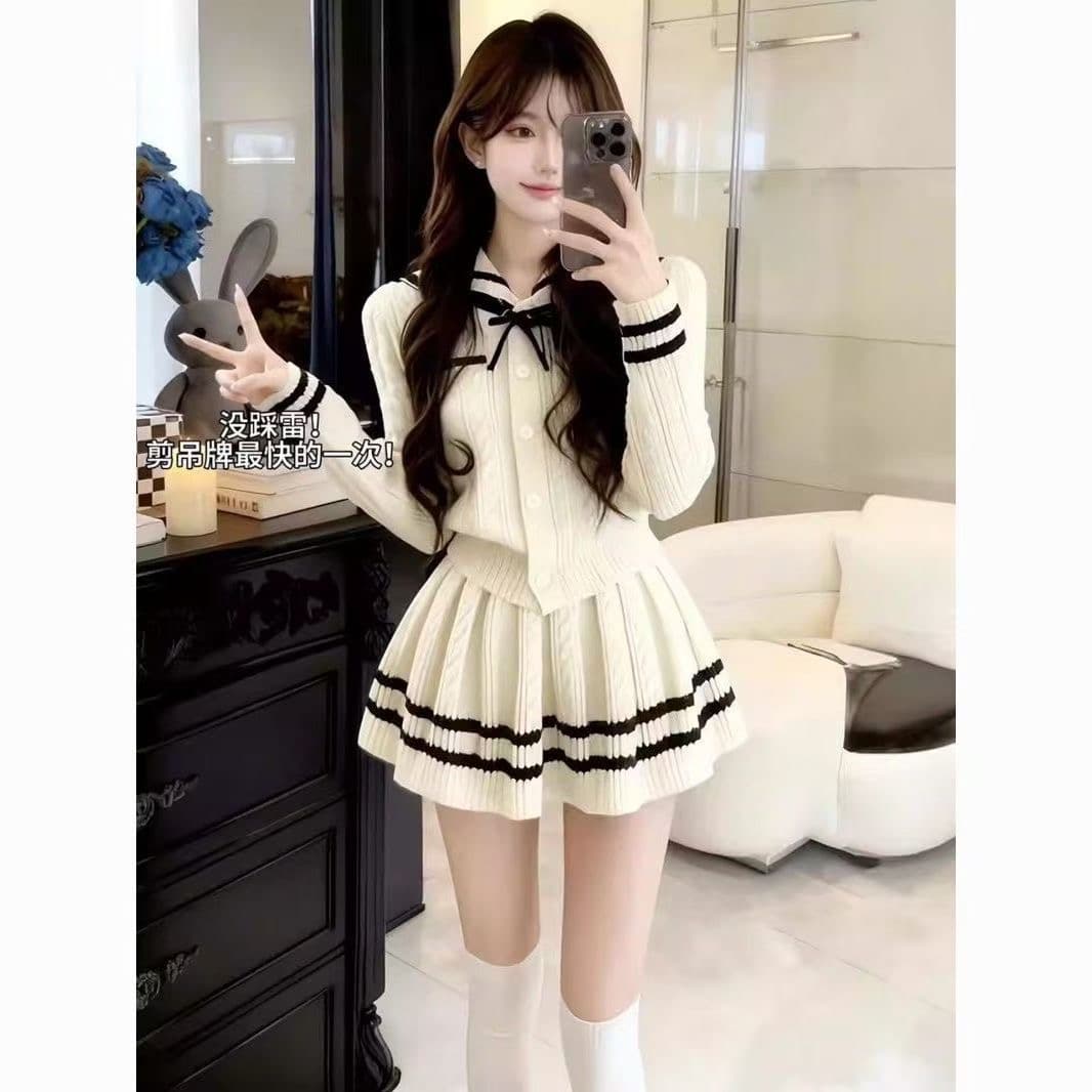 한 부서 회색 니트 드레스 아이들 겨울 학원 스타일 고유 한 Chic 자이언트 잘 생긴 ootd 품격 전체 집합 상세 이미지 3