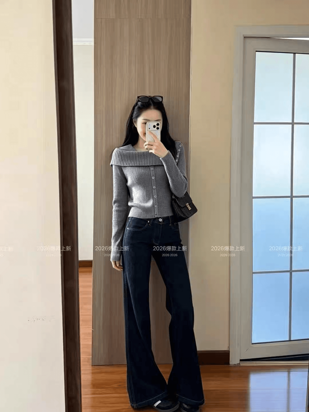 한 부서 디자인 센스 비스듬한 폴로 칼라 주황색 스웨터 여자 26 년 겨울 새로운 루즈핏 만나는 니트 맨위 이미지 4