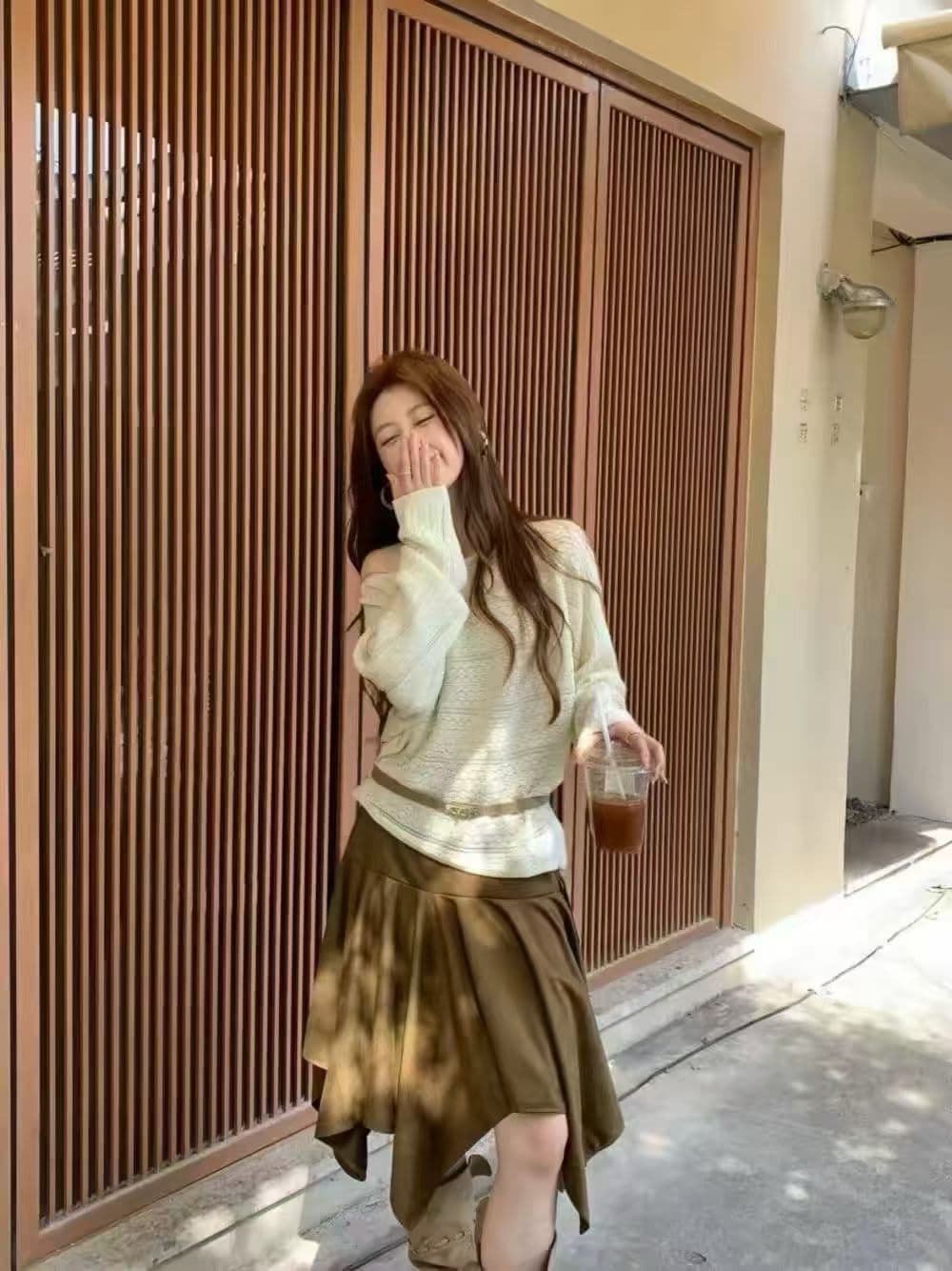 프랑스식 느긋한 바람 단색 홀로우 아웃 배트윙 소매 니트 스웨터 여성 26 가을 루즈핏 패션 스웨터 맨위 트렌디 상세 이미지 2