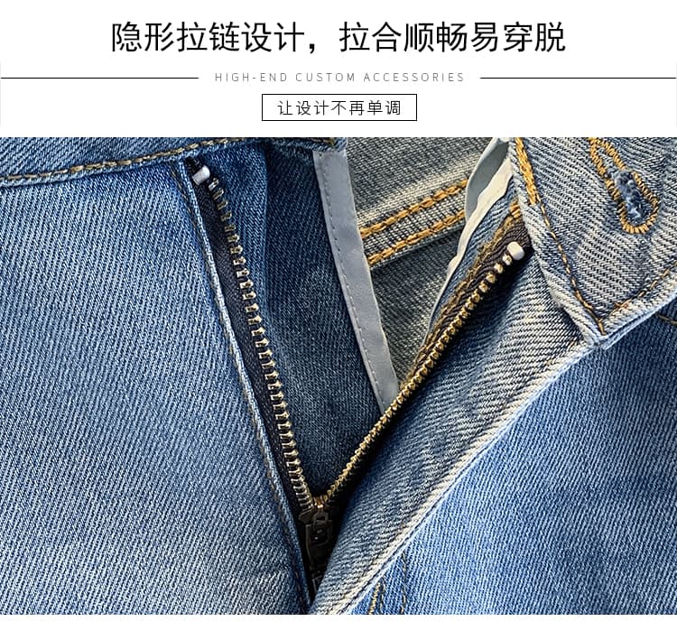 레트로 파란색 부츠컷 청바지 여성 루즈핏 스트레이트 다용도 넓은 다리 대 내 젓기 바지 하이웨이스트 캐주얼 나팔 긴 바지 상세 이미지 2