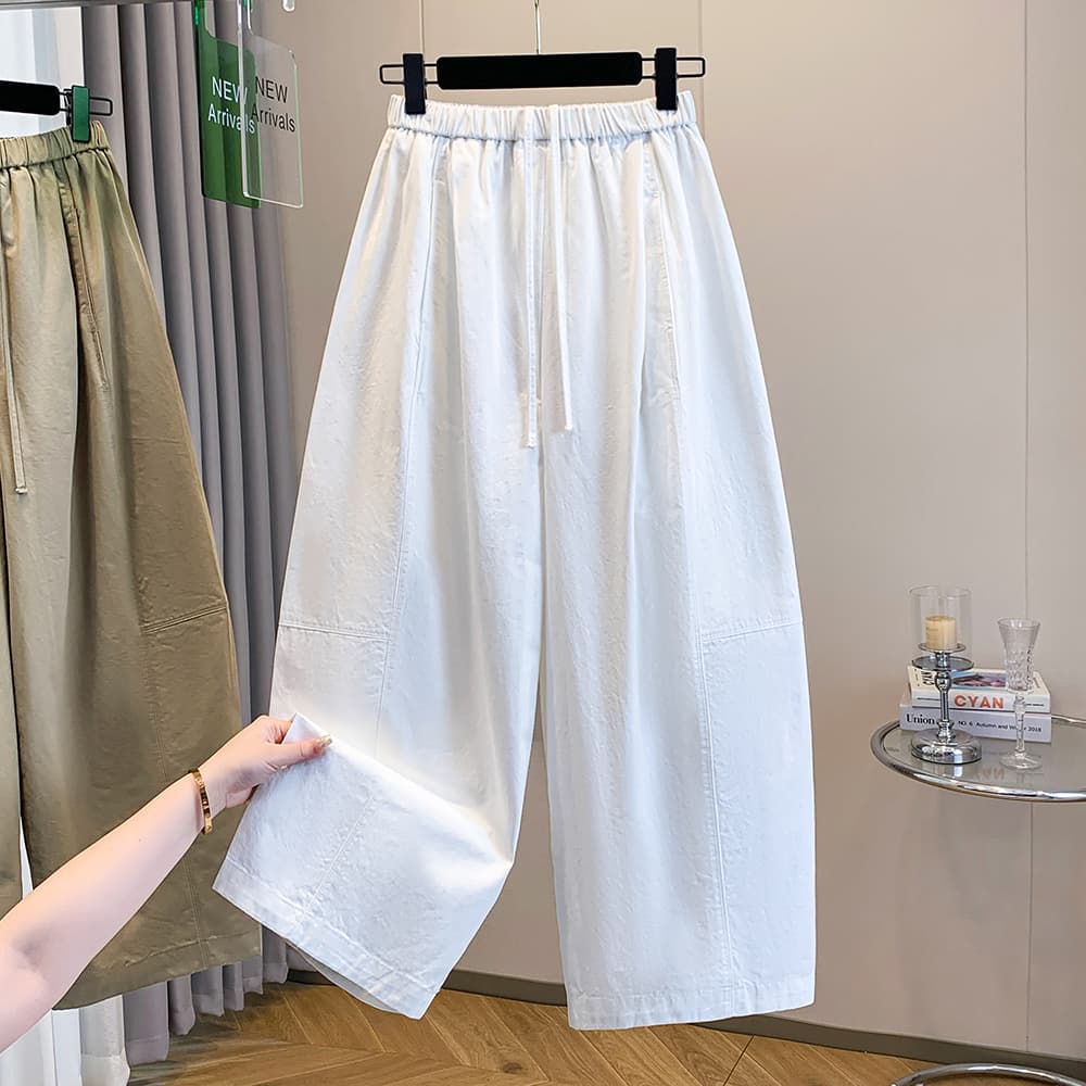 한 부서 느긋한 루즈핏 슬림해 보이는 허리밴드 9 포인트 와이드 레그 팬츠 캐주얼 바지 여성 2026 봄 여름 새로운 풍선 바지 트렌디 이미지 2