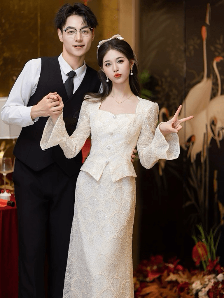 새로운 중식 개선 참여 치파오 2026 새로운 신부 결혼 토스트 서비스 예복 치마 인어 꼬리 세트 여성 라이센스 상세 이미지 3