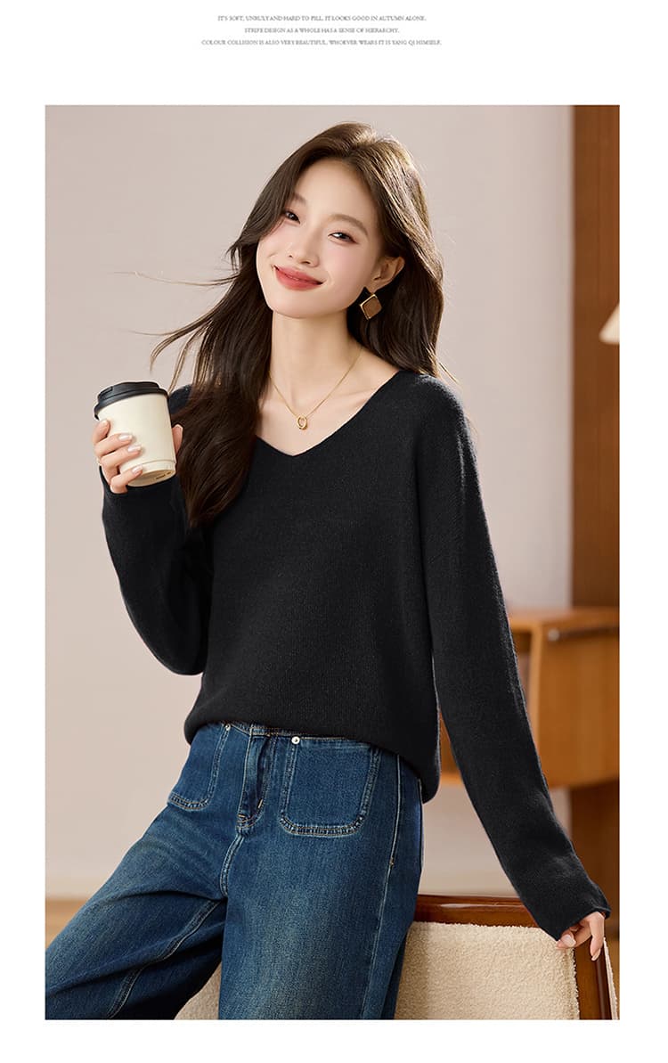실사 느긋한 바람 루즈핏 V넥 카디건 여성 가을 겨울 새로운 고급 센스 외출용 풀오버 부드러운 찹쌀 예쁜 스웨터 상세 이미지 41