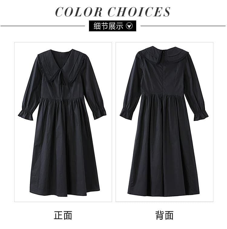 실사 프랑스식 그는 벤 바람 검정색 긴팔 드레스 아이들 조기 가을 새로운 고급 센스 품격 허리 수축 롱 스커트 상세 이미지 12