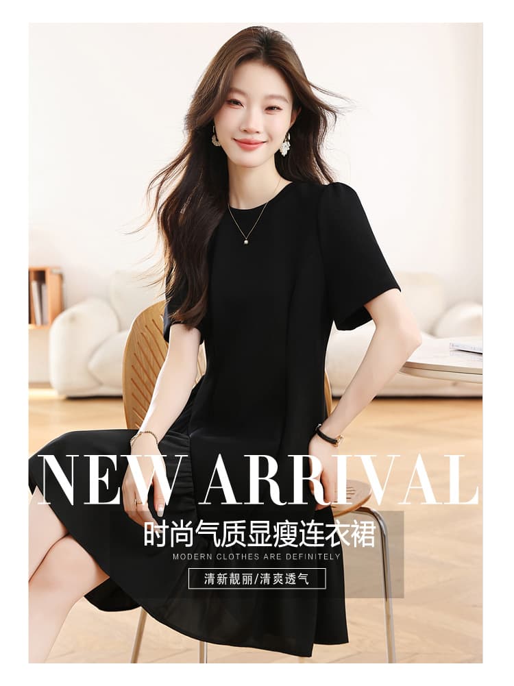 실사 작은 키 그는 벤 바람 검정색 여성 드레스 여름 새로운 고급 센스 프랑스식 품격 슬림해 보이는 한 마디 치마 상세 이미지 3