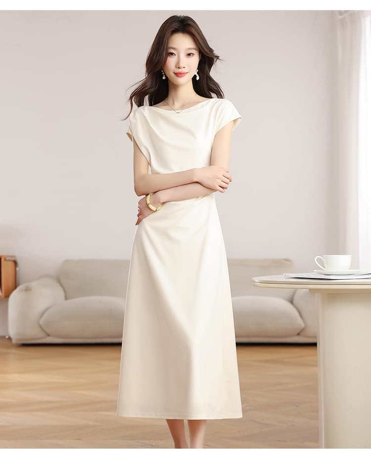 실사 우아한 예술 건강 높음 제품 에디션 오프숄더 여성 드레스 여름 품격 지성 미니멀리즘 롱 스커트 상세 이미지 28
