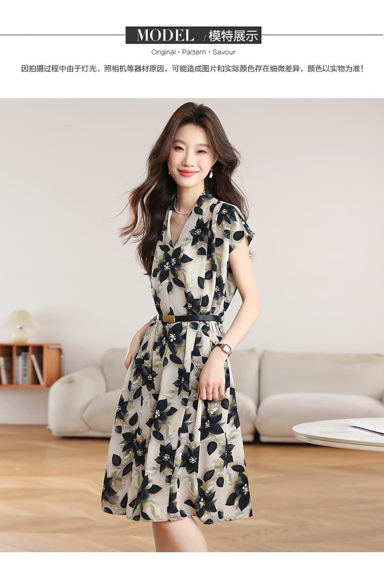 실사 엄마 여름 드레스 외국 가스 쉬폰 여성 드레스 새로운 중년 여성 위엄있는 품격 롱 스커트 루즈핏 치마 상세 이미지 17