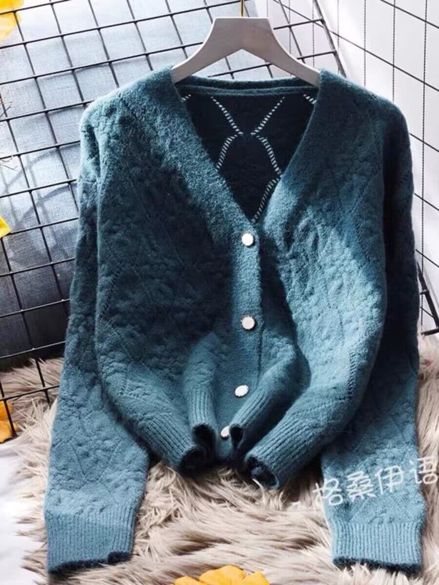 스웨터 오픈 가디건 여성 가을 겨울 꽈배기 홀로우 아웃 두꺼운 작은 대중 느긋한 고급 센스 레트로 루즈핏 니트 외부 가져 가라. 재킷 상세 이미지 1