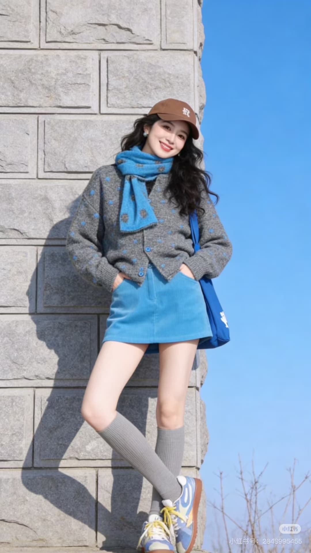 한 부서 부드러운 바람 도트 무늬 니트 오픈 가디건 스카프 두 조각 여성 세트 가을 겨울 새로운 작은 키 슬림해 보이는 스웨터 코트 이미지 3