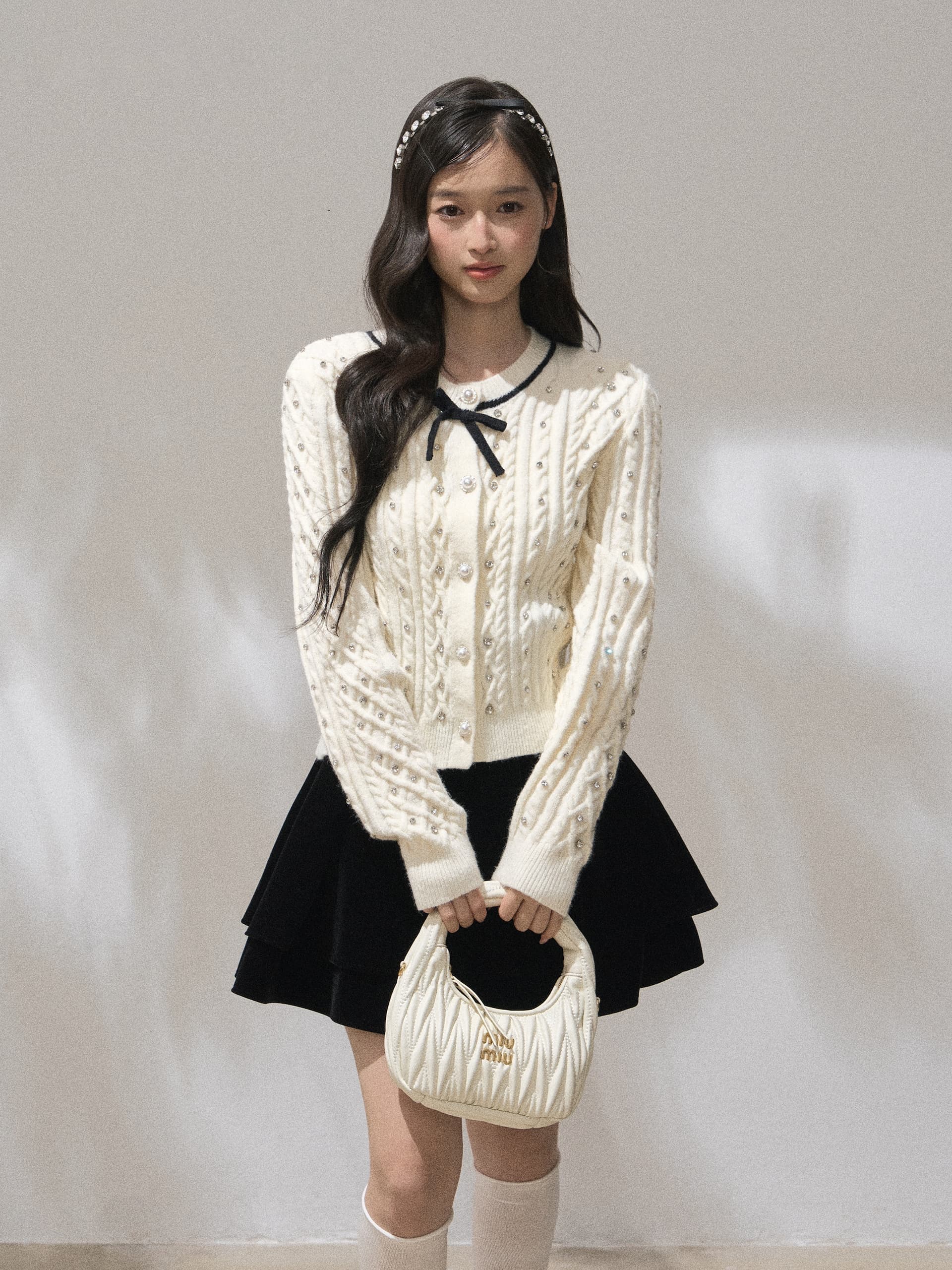 훈련 그림자 깃발 핫픽스 나비 매듭 한 부서 다용도 몸매 가꾸기 스웨터 니트 오픈 가디건 이미지 2