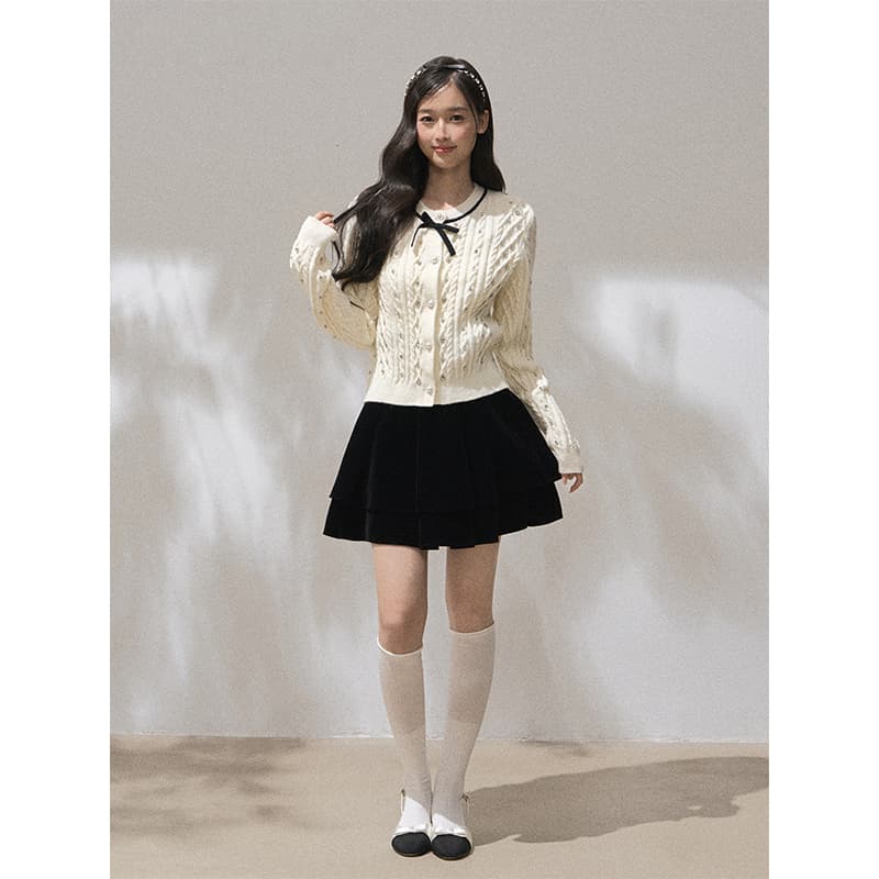 훈련 그림자 깃발 핫픽스 나비 매듭 한 부서 다용도 몸매 가꾸기 스웨터 니트 오픈 가디건 이미지 3