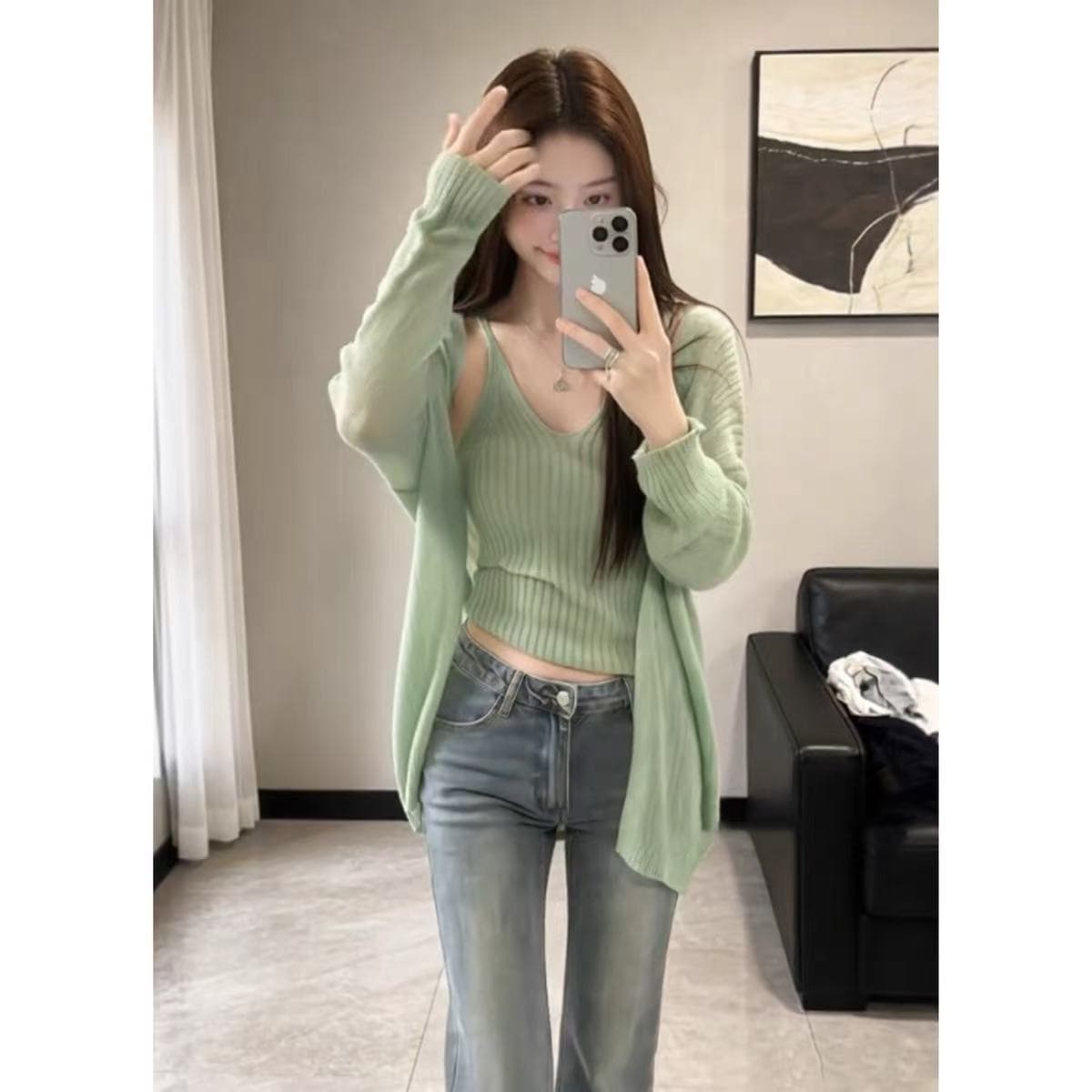 레드 맨 파빌리온 세트 여성 봄 2026 새로운 전체 집합 ootd 착용 가져 가라. 연령 감소 고급 센스 니트 스웨터 투피스 세트 상세 이미지 4