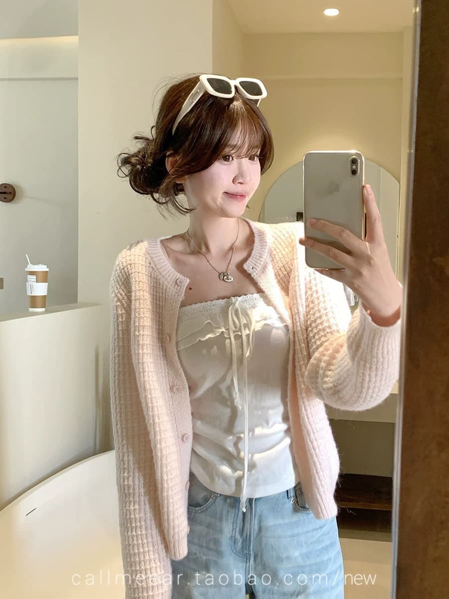 callmeear 후아 남편 그리드 스웨터 니트 오픈 가디건 여성 이른 봄 새로운 루즈핏 슬림해 보이는 긴팔 맨위 이미지 3