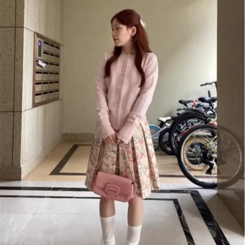 한 부서 아름다운 핑크색 라운드 넥 만나는 니트 오픈 가디건 여성 봄 가을 고유 한 자이언트 잘 생긴 인사이드 가져 가라. 쇼트 스타일 작은 맨위 이미지 5