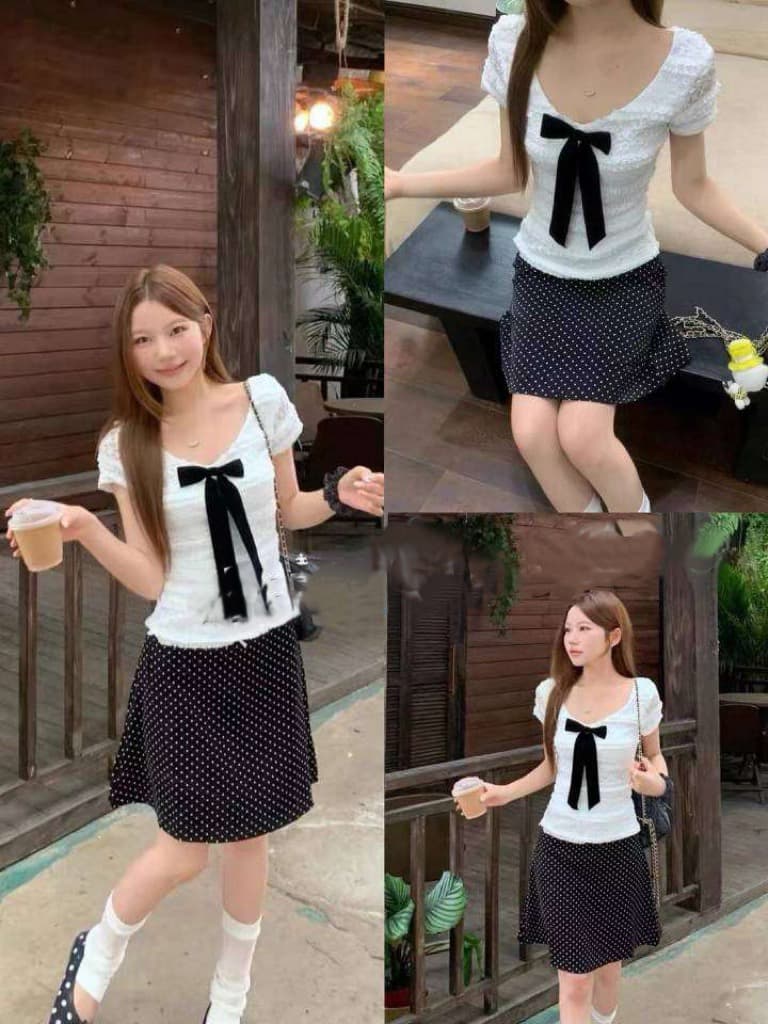 하나 오노 라스베리 광장 칼라 반팔 티셔츠 여성 여름 새로운 나비 디자인 프랑스식 부드러운 몸매 가꾸기 슬림해 보이는 맨위 상세 이미지 1
