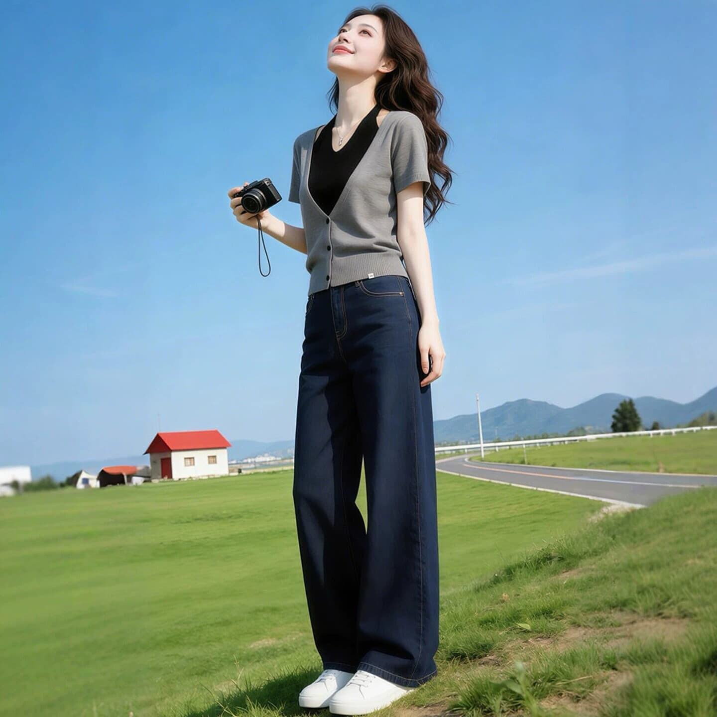 프랑스식 레트로 배색 행침 목 페이크 레이어드 니트 스웨터 여성 여름 빅 사이즈 지방 mm 디자인 센스 품격 슬림해 보이는 맨위 상세 이미지 3