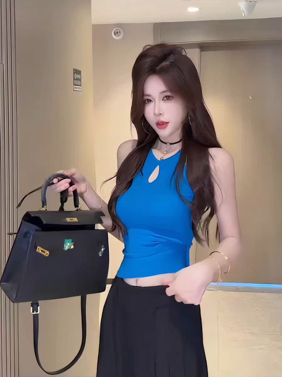 핫걸 홀로우 아웃 행침 목 조끼 여성 여름 몸매 가꾸기 슬림해 보이는 쇼트 스타일 섹시함 슬립 맨위 이미지 2