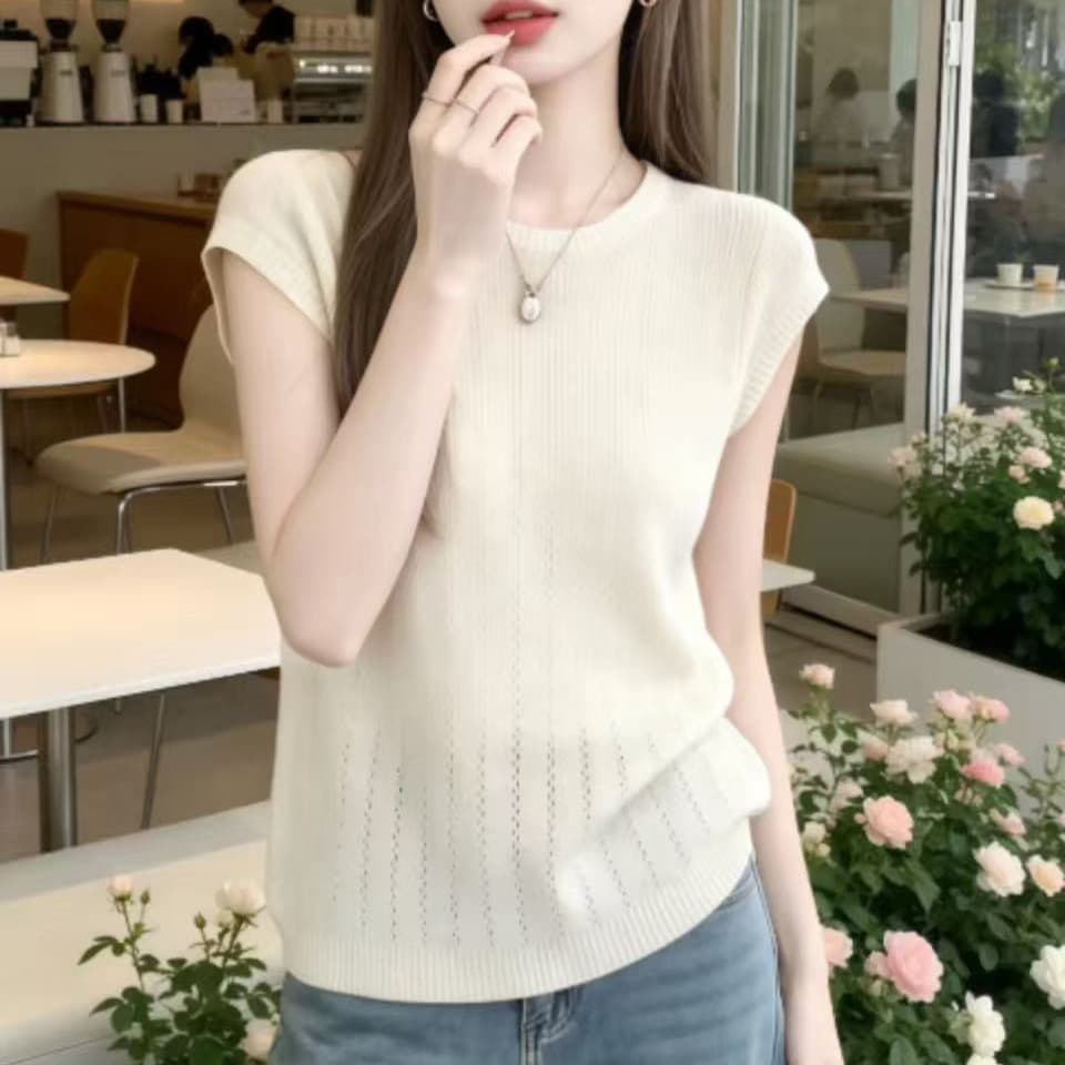 여름 새로운 한 부서 패션 품격 부드러운 슬림해 보이는 다용도 반팔 니트 티셔츠 나가라. 아름다운 맨위 폭발 이미지 5