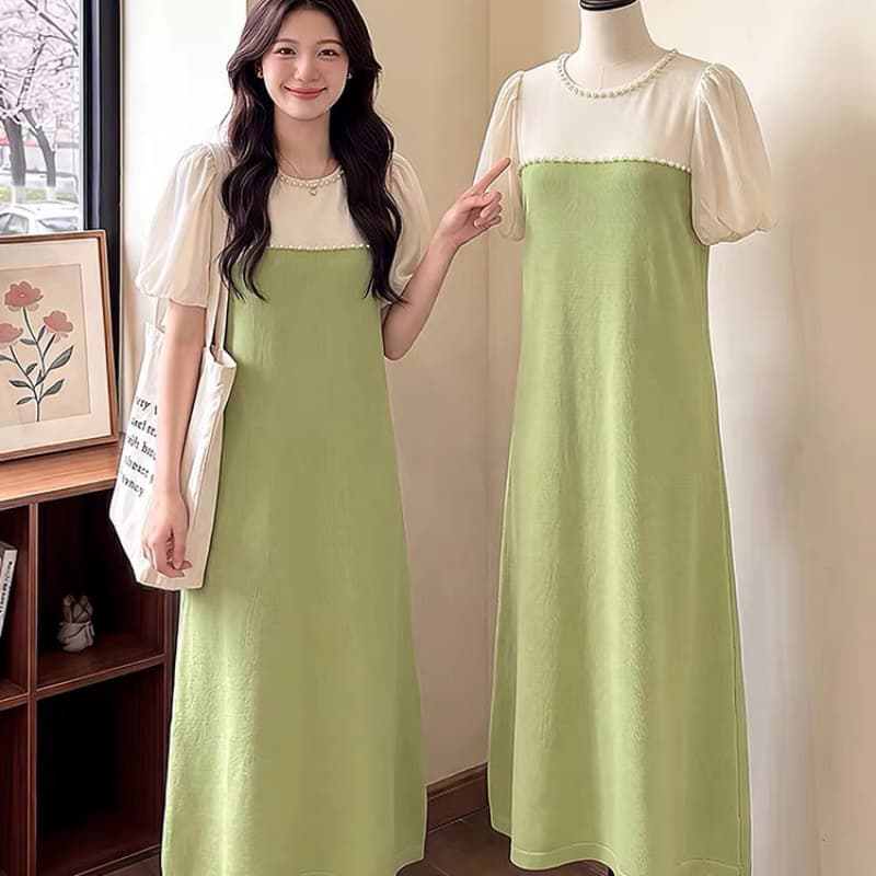 프랑스식 빛 럭셔리 자이언트 잘 생긴 드레스 여성 의류 2026 여름 새로운 빅 사이즈 지방 mm 중간 길이 거품 소매 치마 이미지 5