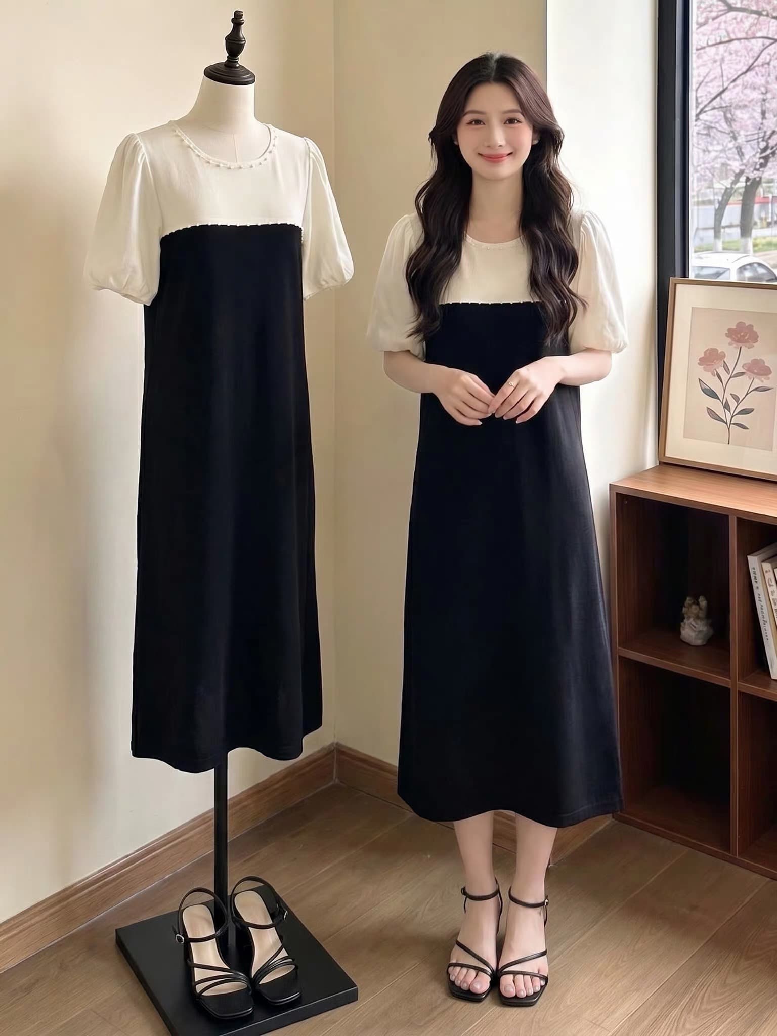 프랑스식 빛 럭셔리 자이언트 잘 생긴 드레스 여성 의류 2026 여름 새로운 빅 사이즈 지방 mm 중간 길이 거품 소매 치마 상세 이미지 4