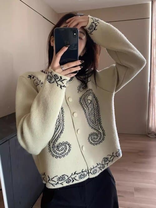 한 부서 미니멀리즘 레트로 일상 출퇴근 작은 대중 패턴 싱글 줄 버튼 스웨터 여성 가을 캐주얼 긴팔 맨위 상세 이미지 6