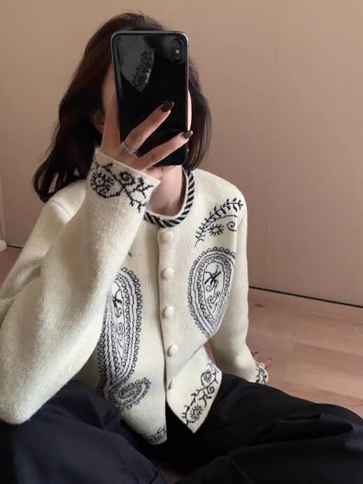 한 부서 미니멀리즘 레트로 일상 출퇴근 작은 대중 패턴 싱글 줄 버튼 스웨터 여성 가을 캐주얼 긴팔 맨위 상세 이미지 7