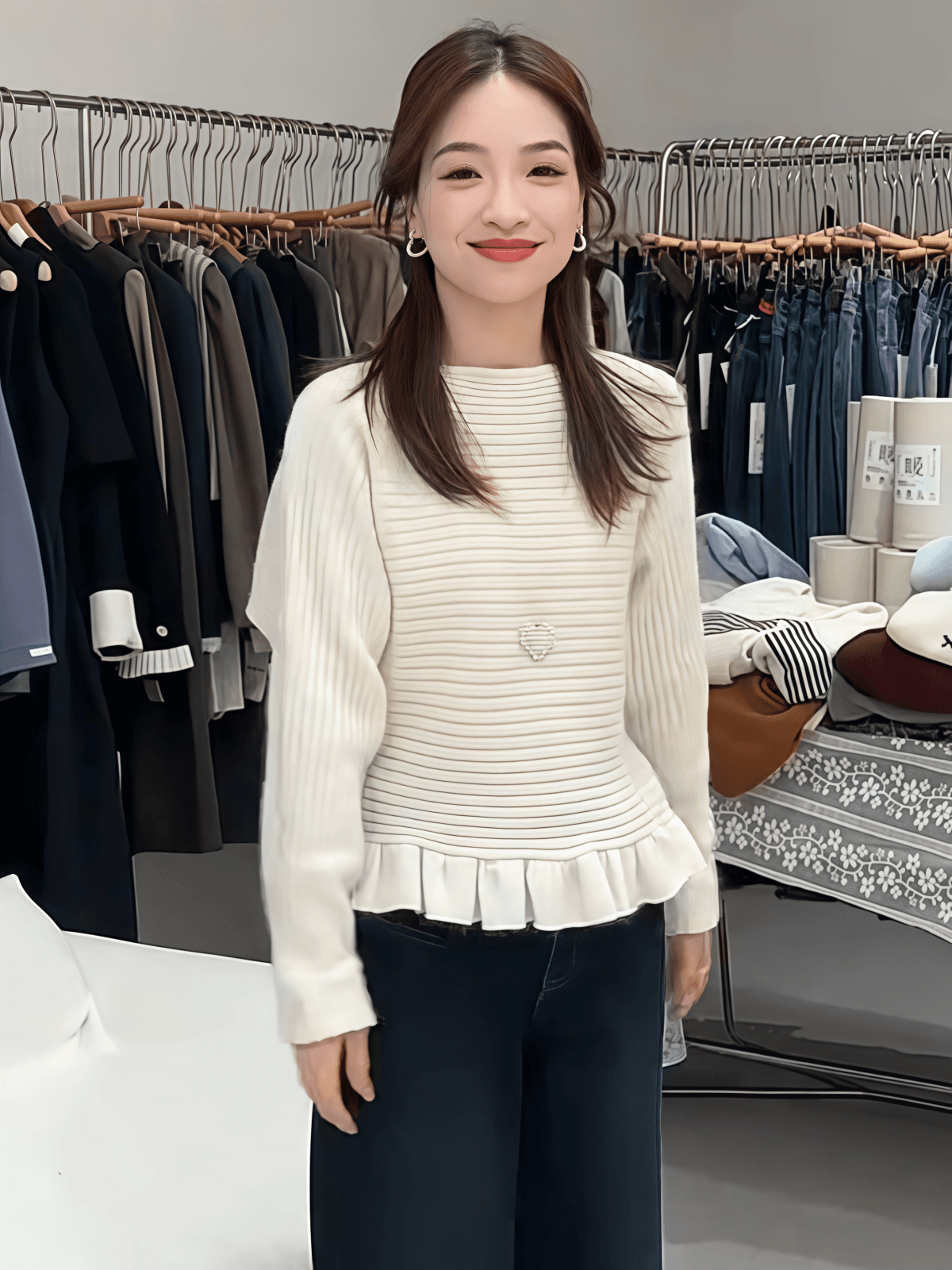 한 부서 디자인 센스 레이스업 프릴 허리 수축 니트 스웨터 여성 2026 새로운 가을 겨울 다용도 품격 슬림해 보이는 스웨터 상세 이미지 15