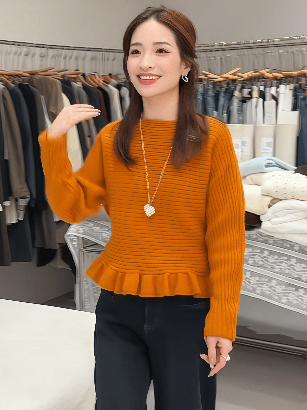한 부서 디자인 센스 레이스업 프릴 허리 수축 니트 스웨터 여성 2026 새로운 가을 겨울 다용도 품격 슬림해 보이는 스웨터 상세 이미지 17