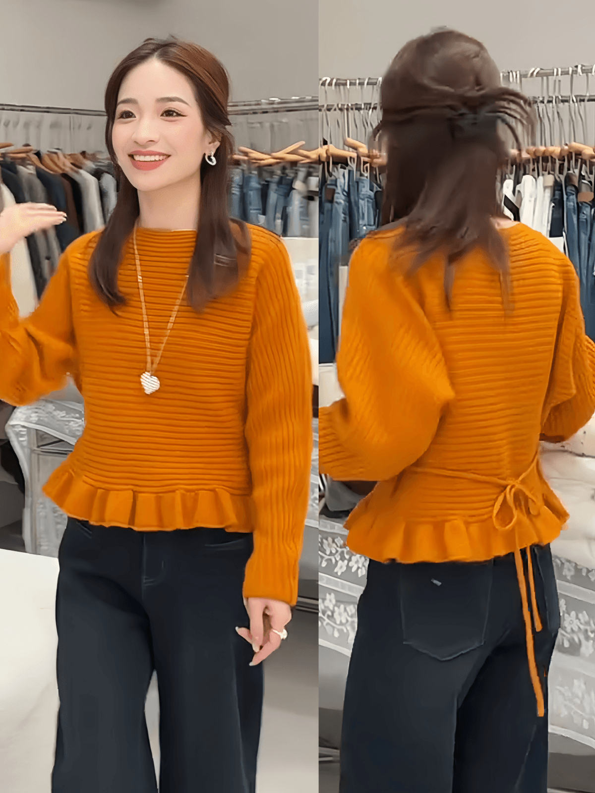 한 부서 디자인 센스 레이스업 프릴 허리 수축 니트 스웨터 여성 2026 새로운 가을 겨울 다용도 품격 슬림해 보이는 스웨터 상세 이미지 21