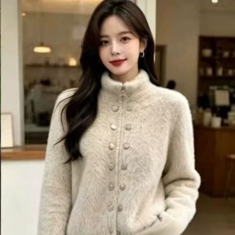 프랑스식 천 금빛 바람 화이트 지퍼 여성 코트 2026 겨울 새로운 패션 고급 센스 빛 럭셔리 절묘한 맨위 이미지 2